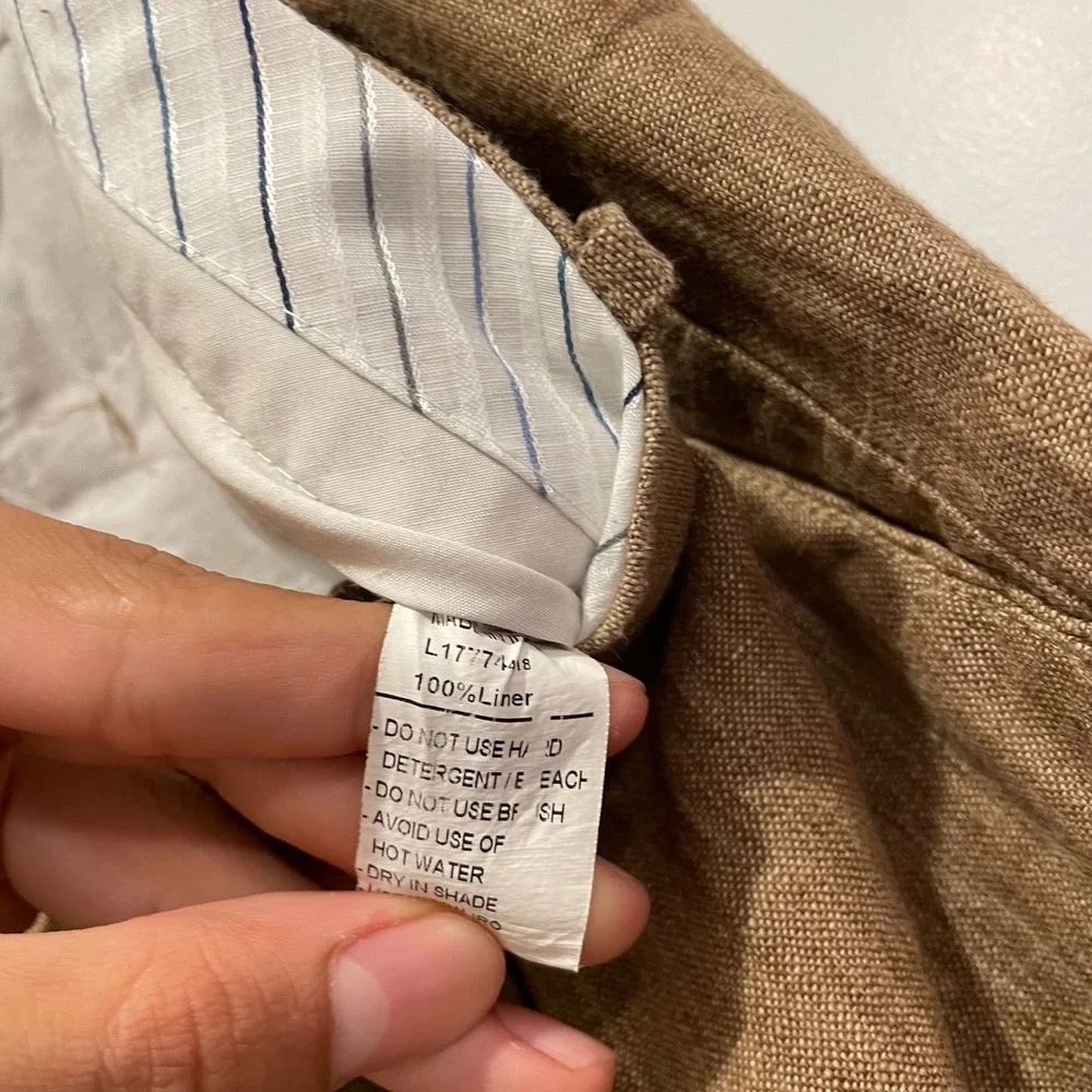 LinenKing Mens Brown 100% Linen Straight Leg Flat Front Trousers L1777448